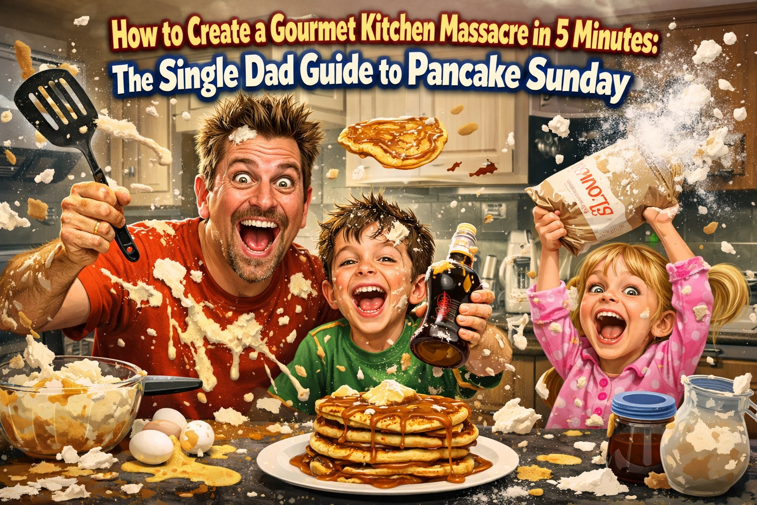 Image accompanying How to Create a Gourmet Kitchen Massacre in 5 Minutes: The Single Dad Guide to Pancake Sunday