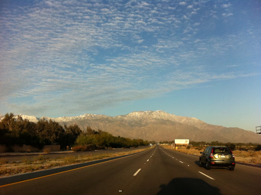 Mountain scenery viewed during a road trip.