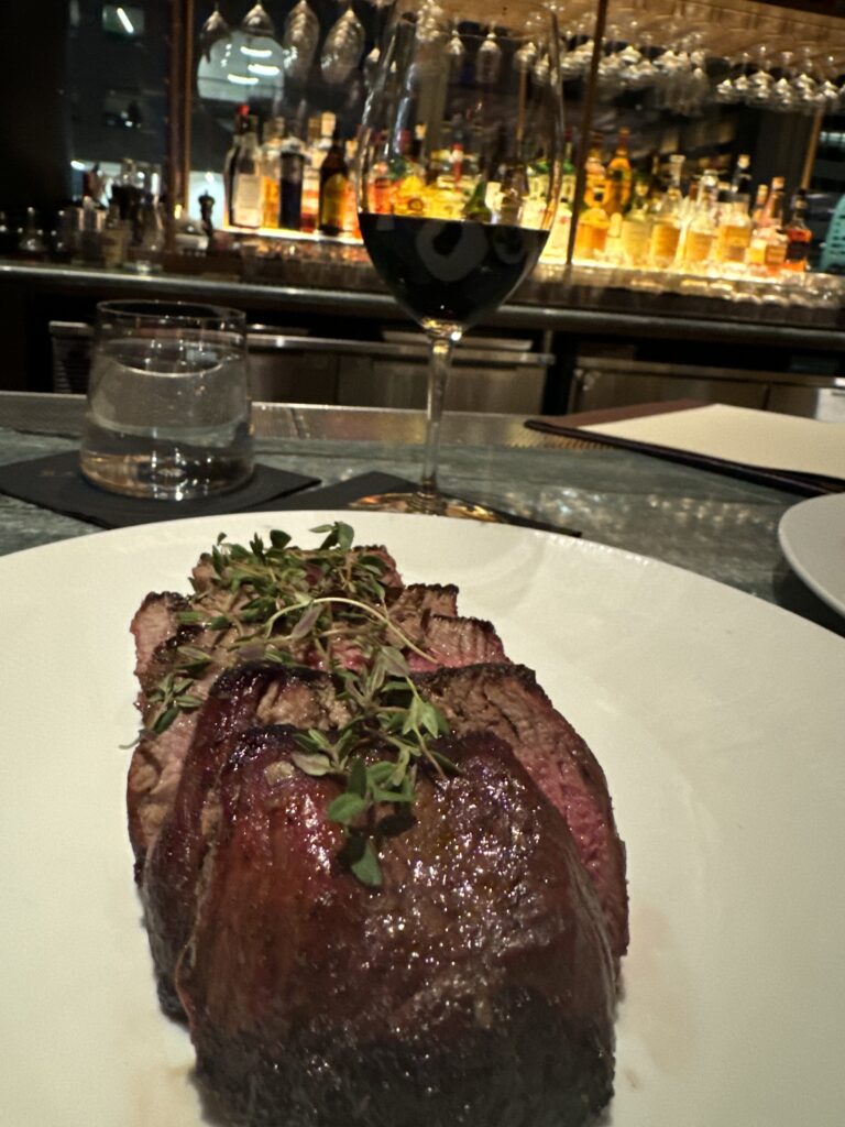 Grilled steak served at a restaurant.